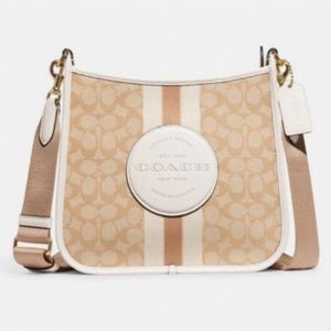 NEW! COACH Dempsey File Crossbody Bag, Chalk/Gold, Sig. Jacquard/Pebble Leather